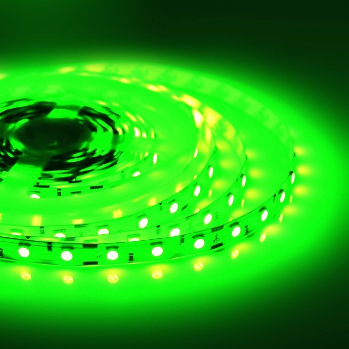 Светодиодная лента 12В, SMD5050, 60LED/м, IP20, 5м, яркое зеленое свечение 700 Лм/м.