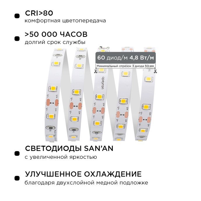 Детальное фото: комплект ленты 10-11 12В теплый белый, 5м, SMD3528, БП 24Вт с выключателем, коннектор, IP20