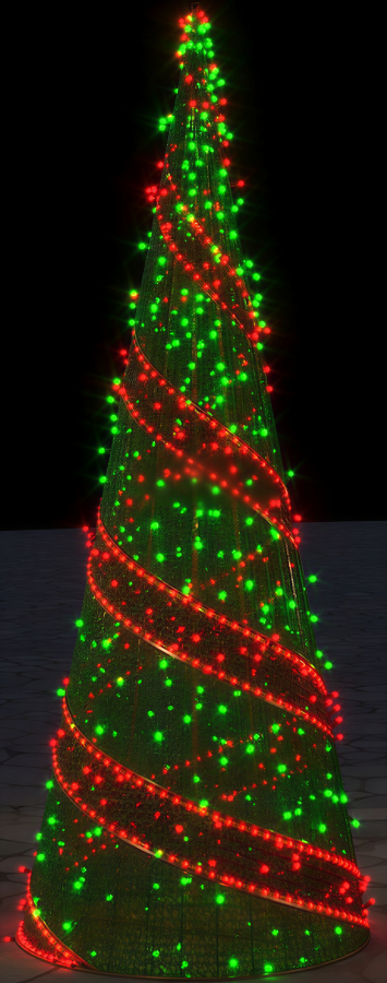 Детальное фото светодиодной елки Конус 210х80 см, 24В. Виден прочный металлический каркас, зеленые ветви и красные светодиоды. Конструкция для уличного использования. Детальное фото светодиодной елки Конус 210х80 см, 24В. Виден прочный металлический каркас, зеленые ветви и красные светодиоды. Конструкция для уличного использования.