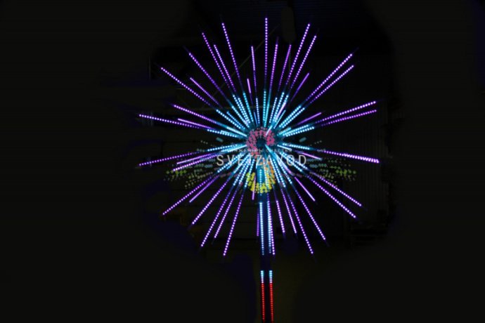 Крупный план светодиодного фейерверка Шар Ø4м (SFW-236) с металлическим каркасом, 52 пластиковыми лучами и контроллером на 12 программ.