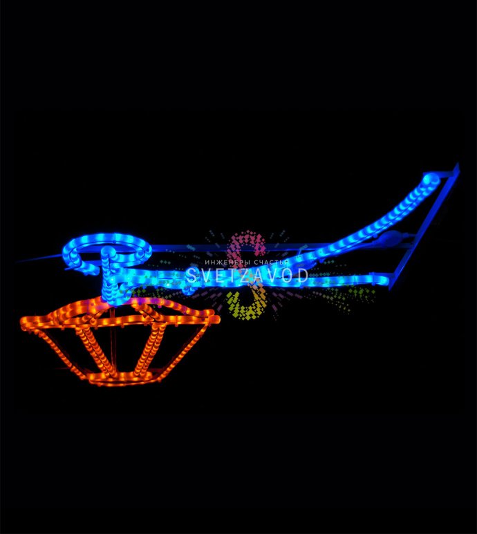 Детальное фото светодиодной консоли Фонарик размером 140х77х3 см с синими и желтыми светодиодами на стальном профиле для уличного монтажа
