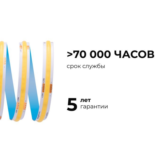 Детальное фото светодиодной ленты COB 24В 320д/м IP20 теплый белый 10м, CRI 90, 1000лм/м