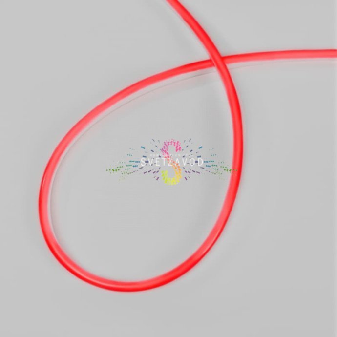 Крупный план светодиодного гибкого неона красного свечения, прямоугольного сечения 8х16 мм, с матовой оплеткой и светодиодами SMD2835