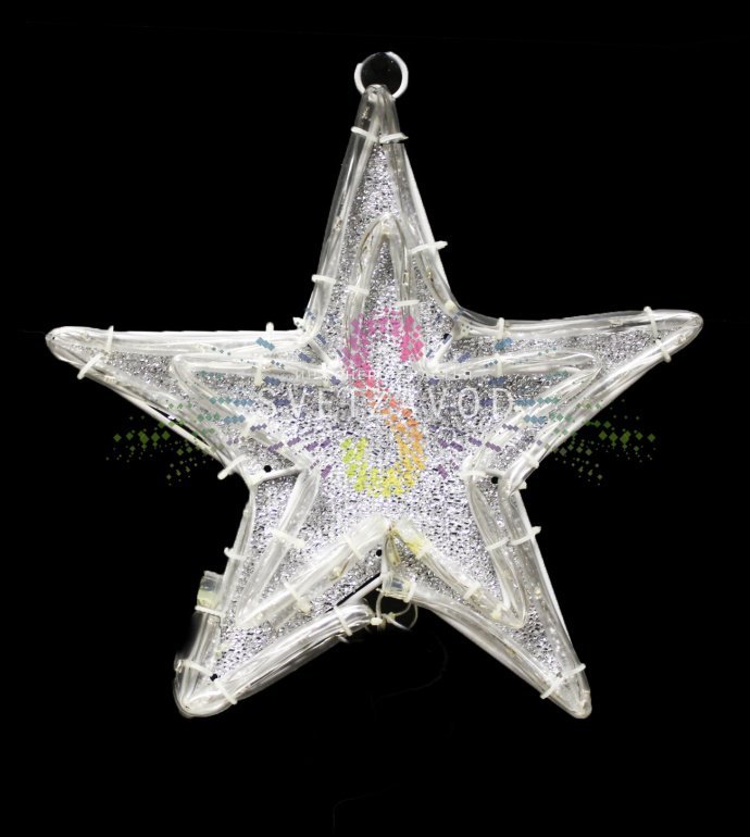 Детальное фото светодиодной звезды 30см на металлическом каркасе с 40 светодиодами, защитой IP65 и проводом для подключения.