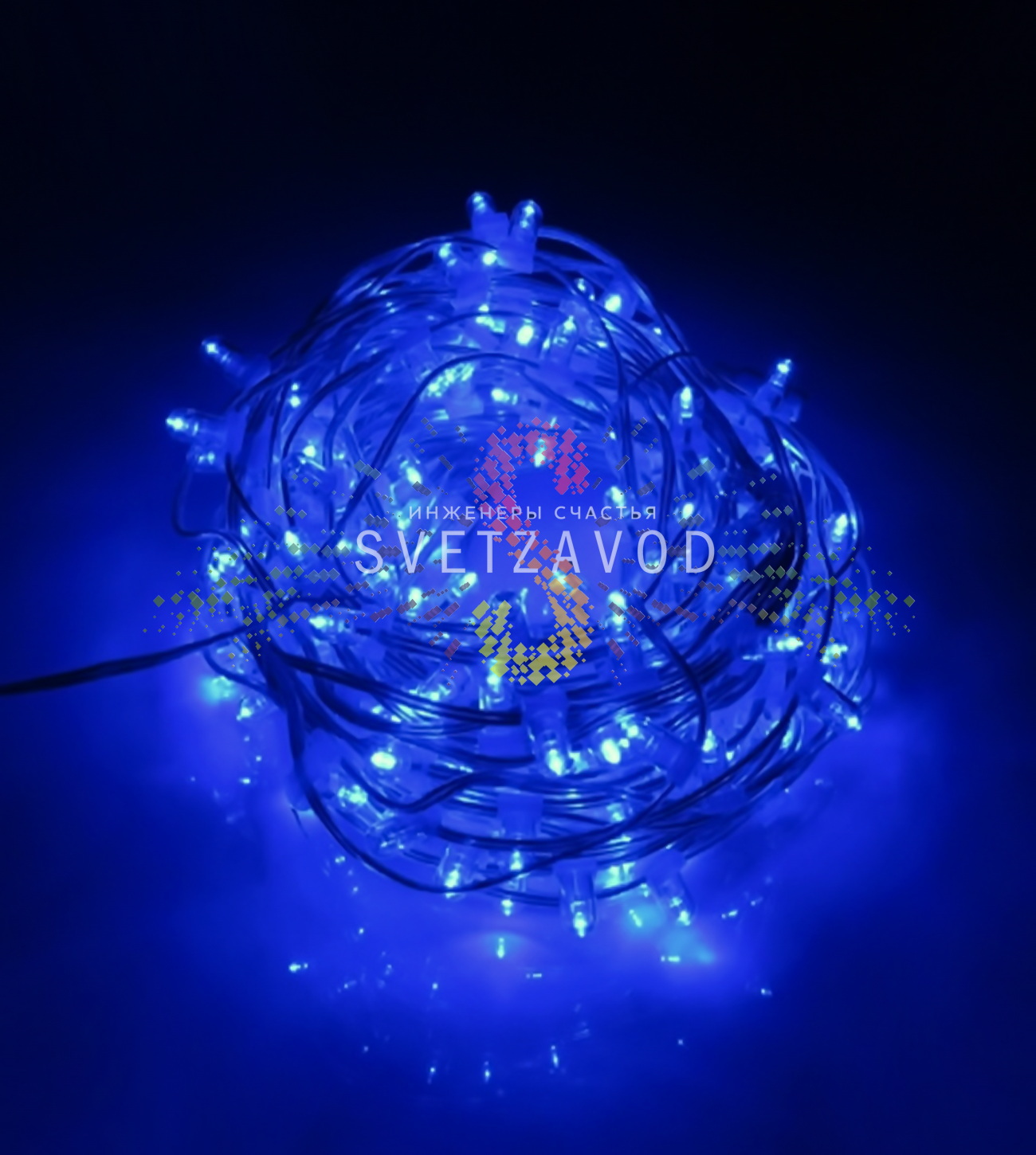 Клип Лайт 12В, мерцающий, ВF, синий, 666 LED, 100м, прозрачный ПВХ, IP65