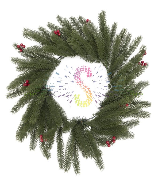 Детальное фото рождественского елового венка Neon-Night: густые литые ветки с реалистичной хвоей и декоративными красными ягодами.