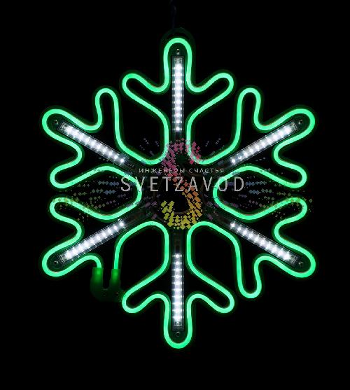 Светодиодная Снежинка, 40см, зеленая, неон, с эффектом тающих сосулек, 220В, IP65