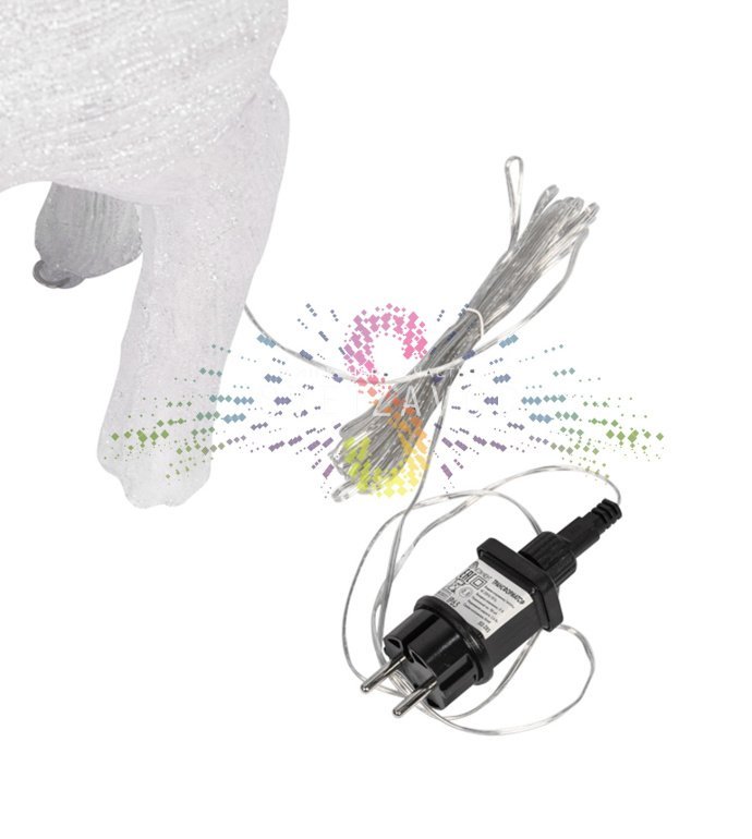 Детальное фото акриловой 3D фигуры Олень с 200 светодиодами. Видны металлический каркас, качество акрила и блок питания 31В. Фигура установлена для демонстрации.