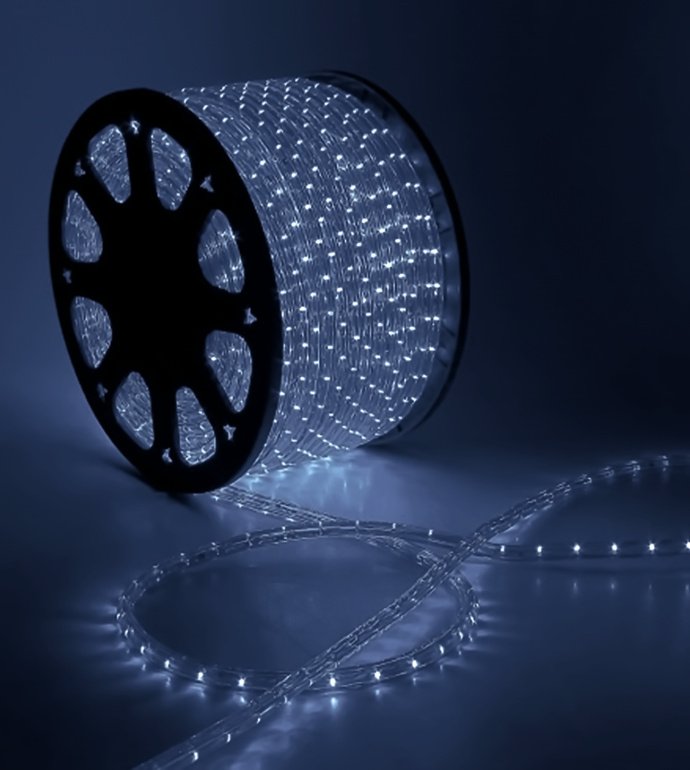 Дюралайт круглый, Ø 13мм, белый, 20м, 12В, 2W, 36 led/м, фиксинг