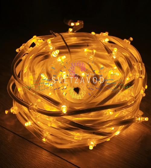 Клип Лайт 12В, фиксинг, желтый, 135 LED, 20м, прозрачный ПВХ, с защитными колпачками, IP65