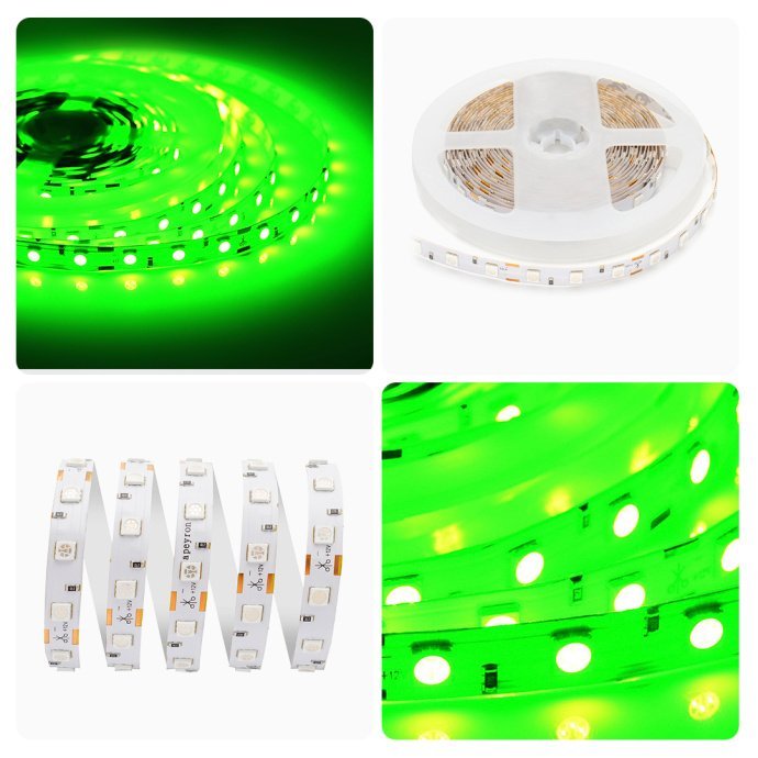 Светодиодная лента 12В, SMD5050, 60LED/м, IP20, 5м, яркое зеленое свечение 700 Лм/м.