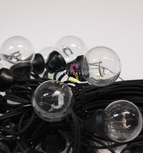 Гирлянда с лампами, красная, 10 метров, 20 ламп, черный провод