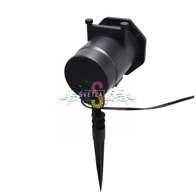 Детальное фото светодиодного проектора Neon-Night: черный корпус из АБС-пластика, разъемы, блок питания и набор из 12 слайдов с различными тематическими проекциями.