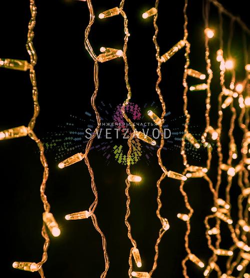 Светодиодный дождь 2х1м, теплый белый, фиксинг, прозрачный ПВХ, 220В, IP65, Rich Led