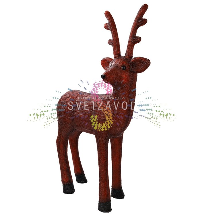 Детальное фото объемной акриловой фигуры бурого оленя с яркой светодиодной подсветкой, демонстрирующее металлический каркас и качество изготовления.