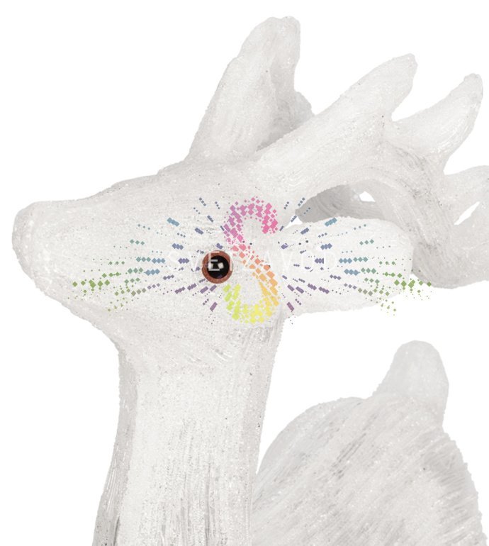 Детальное фото акриловой 3D фигуры оленя с 200 светодиодами, металлическим каркасом, степенью защиты IP65 и комплектным трансформатором 31В.