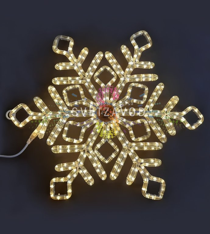 Детальное изображение светодиодной снежинки 70см (SZV-361) с металлическим каркасом, уличного исполнения IP65, в режиме постоянного свечения.