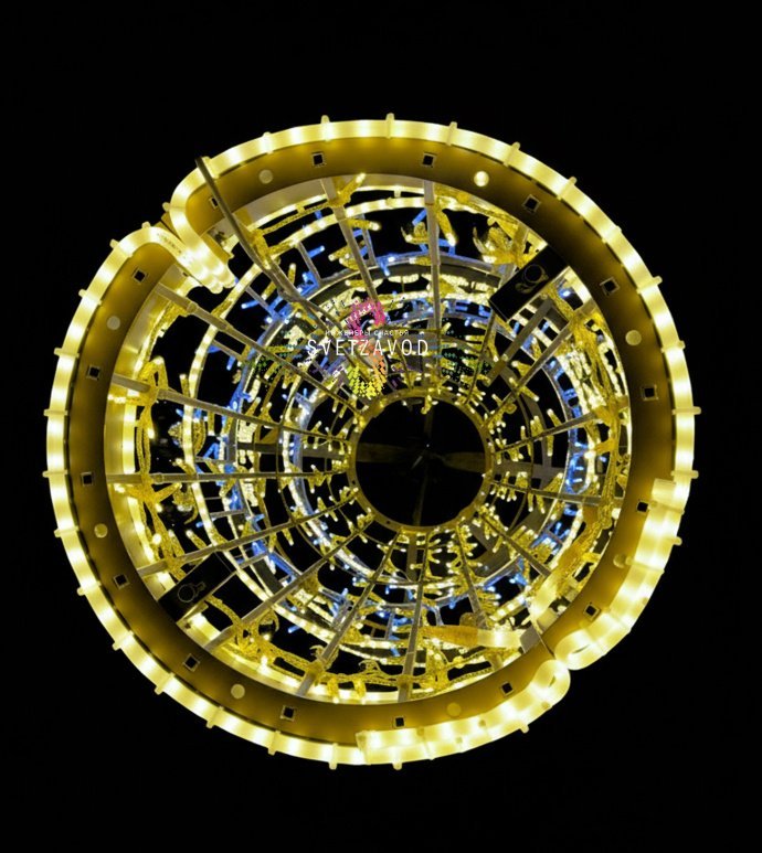 Крупный план светодиодной консоли Корона от Светзавод, металлический каркас, светодиоды синего и теплого белого цвета, уличное исполнение.