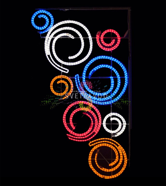 Светодиодная консоль Галактика 200х120 см мультицвет с кругами белого, синего, красного и оранжевого цвета