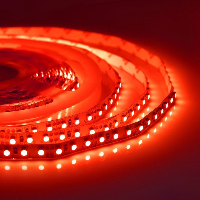 Красная LED лента SMD 3528 120д/м, 8мм, IP20, на катушке 5 метров, контакты 12В.