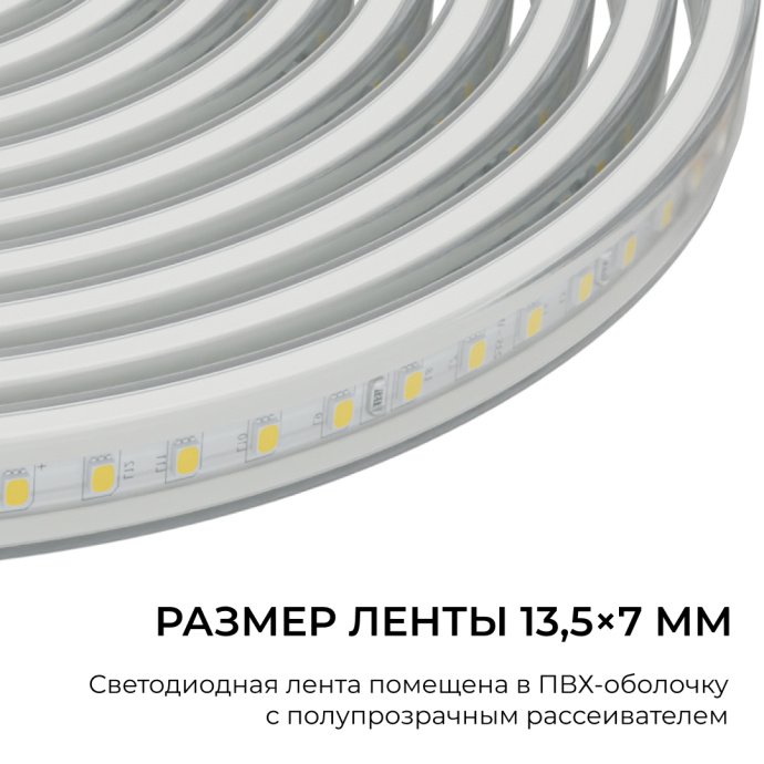 Детальное фото комплекта светодиодной ленты 220В, теплый белый 3000К, в ПВХ-оболочке IP65, с сетевым шнуром и фиксаторами, 5м