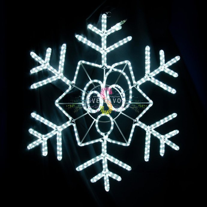 Детальное фото светодиодной снежинки-смайлика №2 (103 см, белый холодный свет) на металлическом каркасе с защитой IP65.