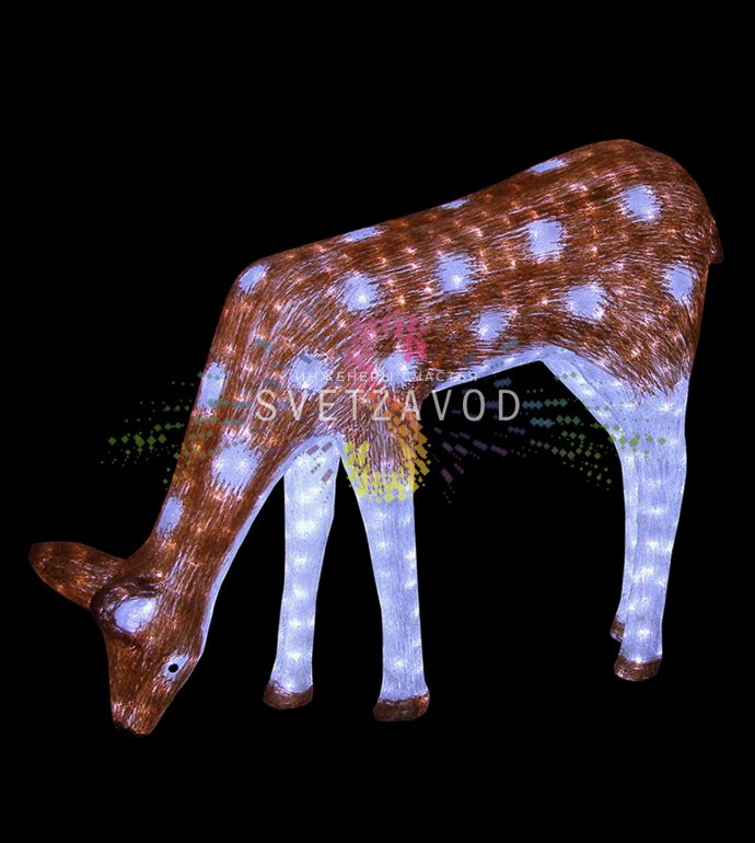 Детальное фото акриловой 3D фигуры Олень мама коричневая с 2850 светодиодами. Видны металлический каркас, габариты 82х116 см и уличное крепление. Детальное фото акриловой 3D фигуры Олень мама коричневая с 2850 светодиодами. Видны металлический каркас, габариты 82х116 см и уличное крепление.