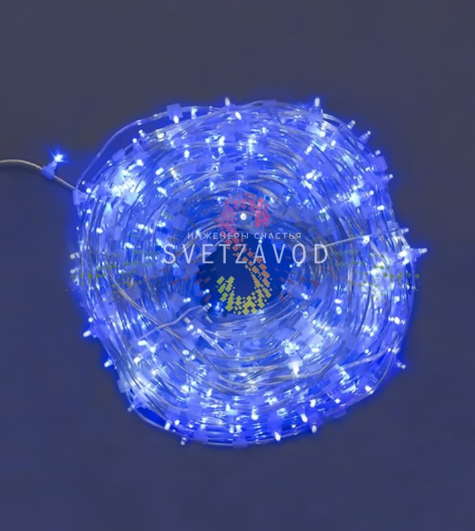 Детальное фото Клип Лайт 12В синий: прозрачный ПВХ провод, 666 светодиодов с защитными колпачками, степень защиты IP64.