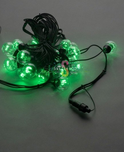 Гирлянда с лампами, зеленая, 10 метров, 20 ламп, черный провод 