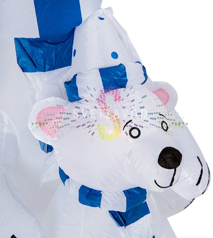 Крупный план надувной фигуры 3D Медведица с медвежонком 180 см от Neon-Night, видны светодиодная подсветка, текстура ПВХ и компрессор в комплекте