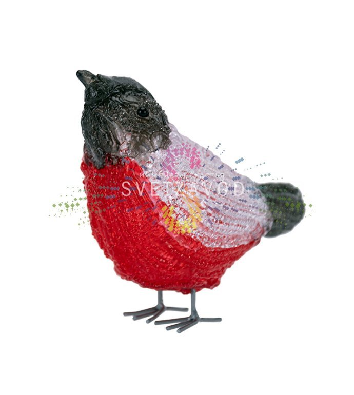 Детальное фото акриловой 3D фигуры 'Семья снегирей' с пятью фигурками, светящимися яркими светодиодами, на темном фоне.