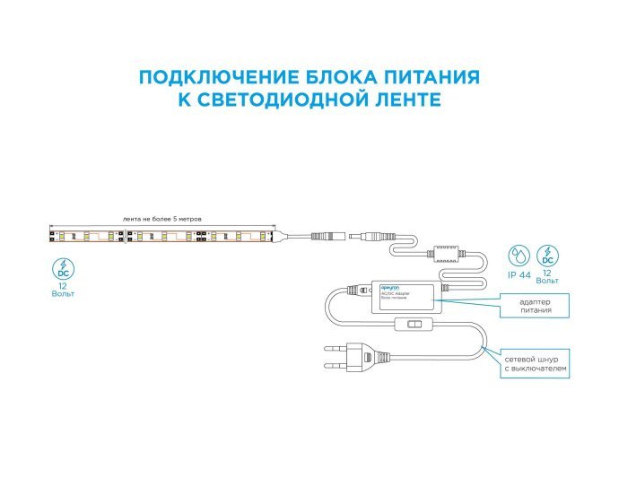 Блок питания (адаптер), 12В, 72 Вт, 85-265В, 6А, IP44, 135х62х34мм, коннектор 2.5 x 5.5мм, пла