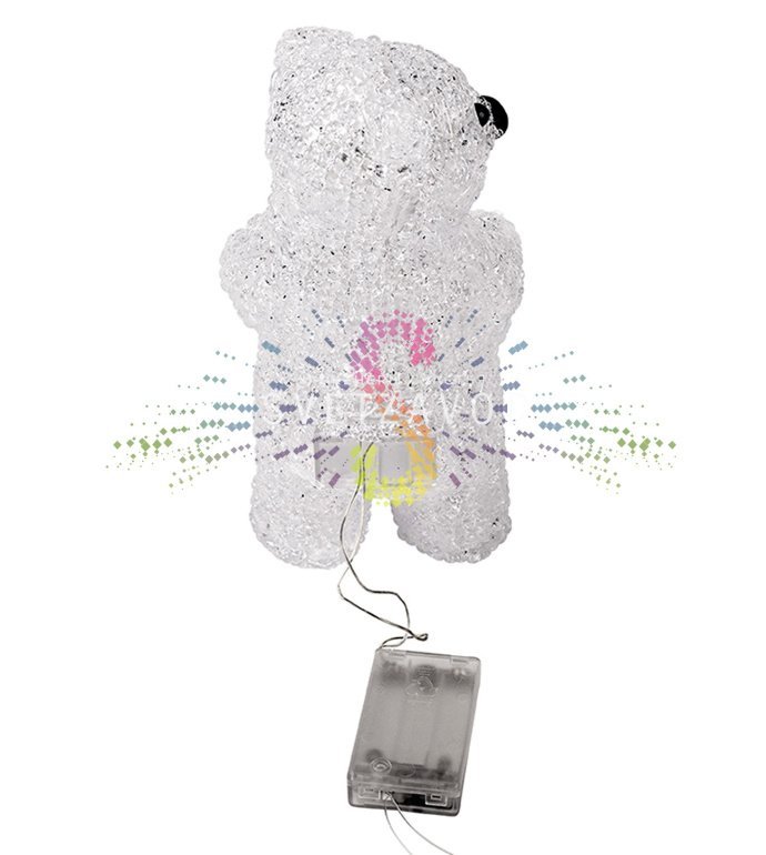 Детальное фото акриловой светодиодной фигуры 3D Медвежонок от Neon-Night. Видны объемная форма, внутренние светодиоды и коробка.