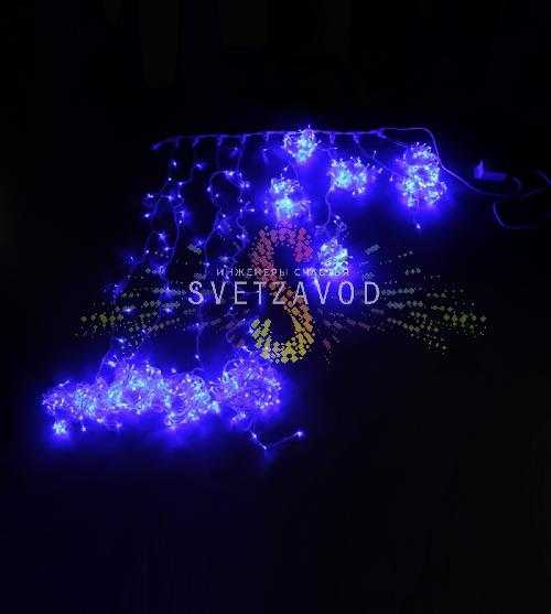 Светодиодный дождь Водопад, 1х5м, синий, чейзинг, прозрачный ПВХ, 24В, IP54