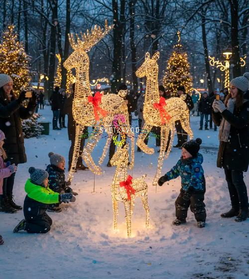 Светодиодные каркасные фигуры 3D "Семья оленей", 3 фигуры, теплый белый 