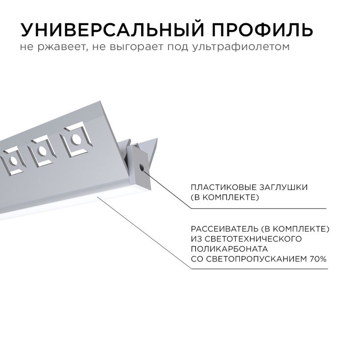 Детальное фото алюминиевого профиля внешний угол под штукатурку 50х22мм серебро, белый рассеиватель IP44