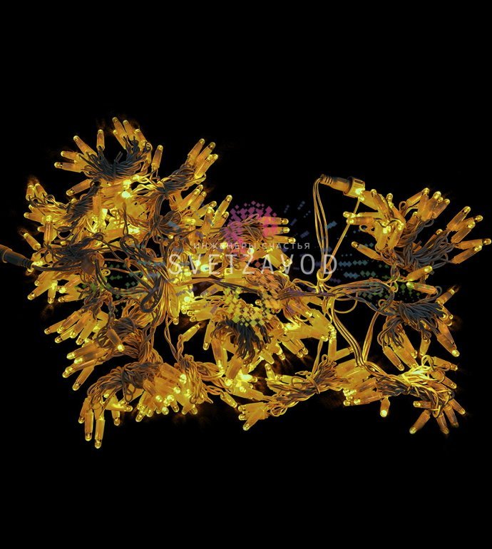 Детальное фото светодиодного дождя Rich Led: белый ПВХ шлейф длиной 2 метра с 20 нитями по 1 метру, 200 светодиодов теплого белого свечения.