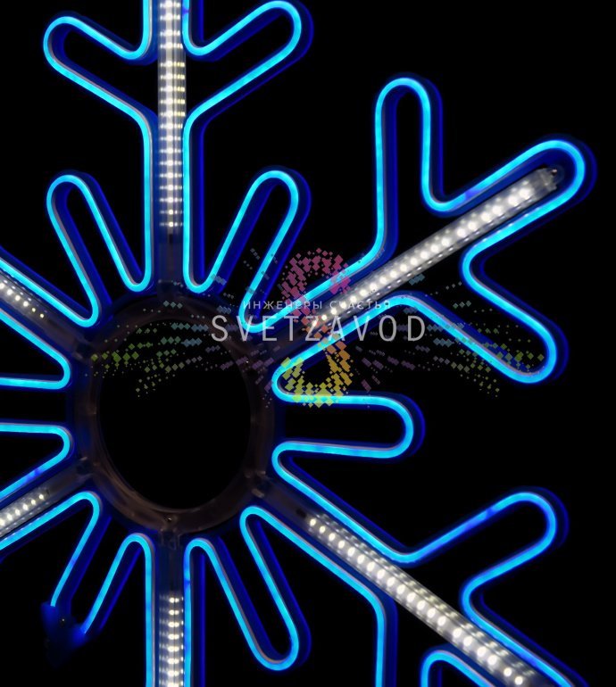 Детальное фото светодиодной снежинки 80 см синего цвета с эффектом тающих сосулек, пластиковый каркас, степень защиты IP65. Детальное фото светодиодной снежинки 80 см синего цвета с эффектом тающих сосулек, пластиковый каркас, степень защиты IP65.