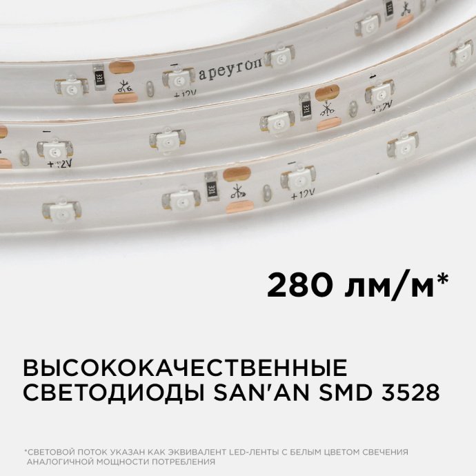 Зелёная светодиодная лента с белой двухслойной основой, диоды SMD3528, резка 50мм, IP65 влагозащита.