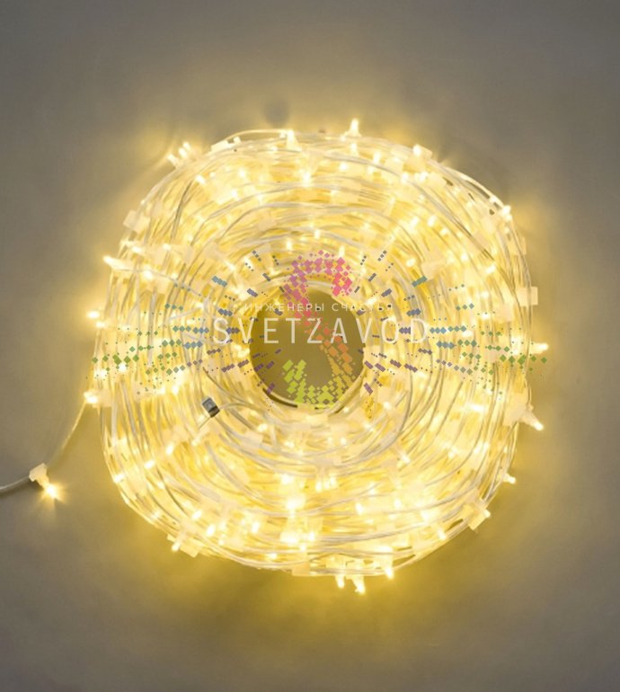 Детальное фото Клип Лайта 12В: прозрачный ПВХ кабель, светодиоды DIP с теплым белым свечением (2700K), расстояние между диодами 15 см.