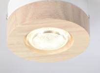 Накладной деревянный светильник LED 3Вт, теплый 3000К, D80x60 мм, IP44, металл+стекло