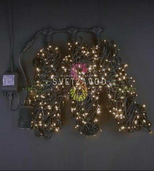 Клип Лайт Спайдер, 24В, 3 нити по 20м, теплый белый, чейзинг, черный ПВХ, IP54, Rich Led