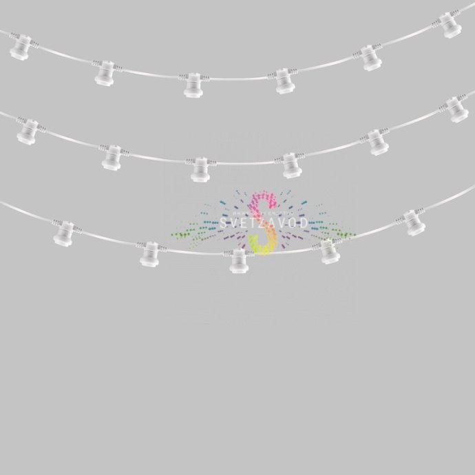 50-метровая гирлянда Белт-Лайт с патронами E27 через 20 см, белый прорезиненный ПВХ провод
