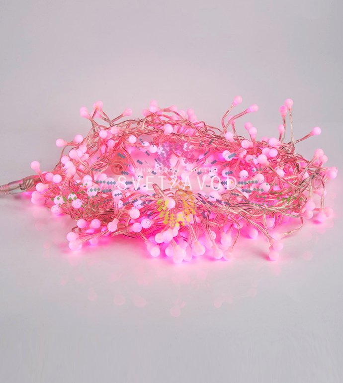 Детальное фото гирлянды Мишура Neon-Night: розовые светодиоды на прозрачном проводе, контроллер, упаковка.