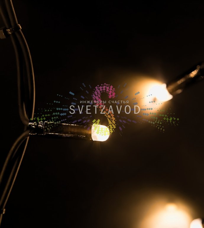 Детальное фото светодиодной бахромы Айсикл 6 метров длиной с подвесками до 1.5м, черный каучуковый провод, степень защиты IP67, теплые белые светодиоды.