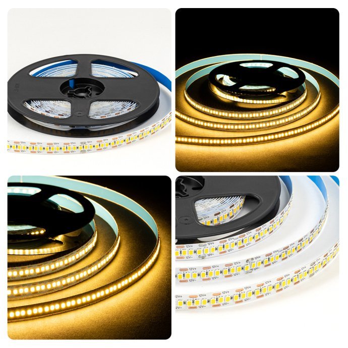 Светодиодная лента 12В 240LED/м SMD2835 тёплый белый 3000К, IP20, видна маркировка реза 12мм, контакты