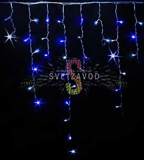 Светодиодная бахрома Айсикл, 3х0,9м, мерцающая, 220В, синяя+белая, прозрачный ПВХ, IP54, Rich Led