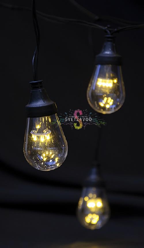 Гирлянда лофт, теплая белая, бухта 10м, шаг 50см, E27, черный провод ПВХ