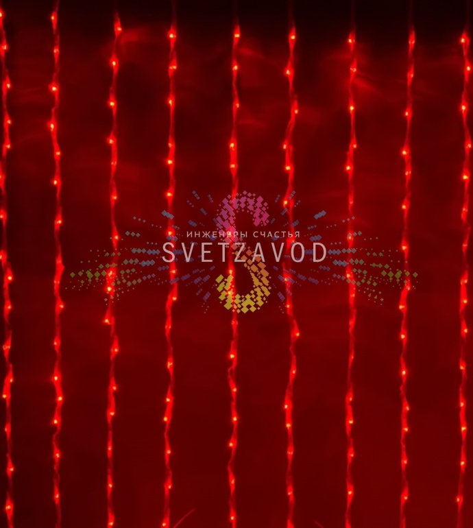 Детальное фото светодиодного дождя SPL-904: 21 нить по 3.6 метра с 1344 красными диодами, контроллер, коннекторы.