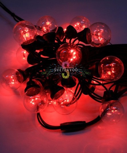 Гирлянда с лампами, красная, 10 метров, 20 ламп, черный провод